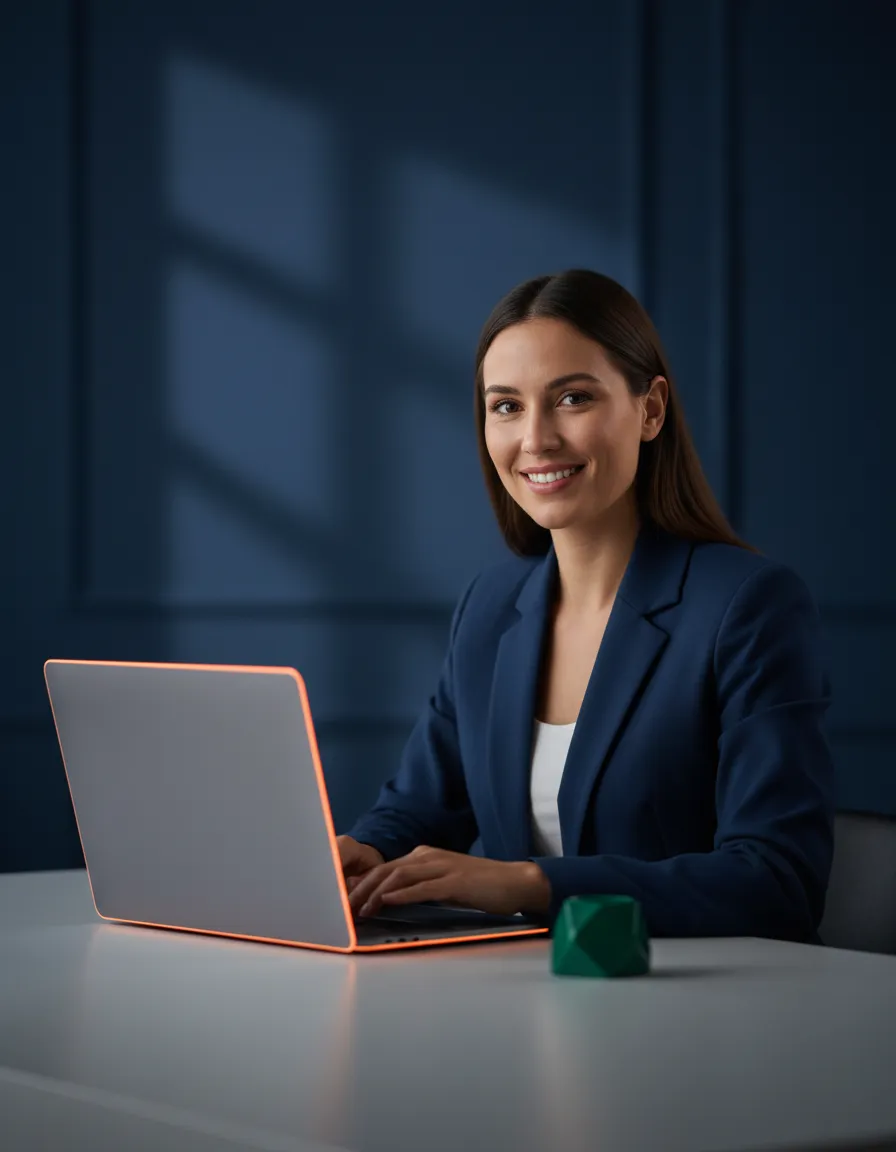 Confident tax professional working on a laptop