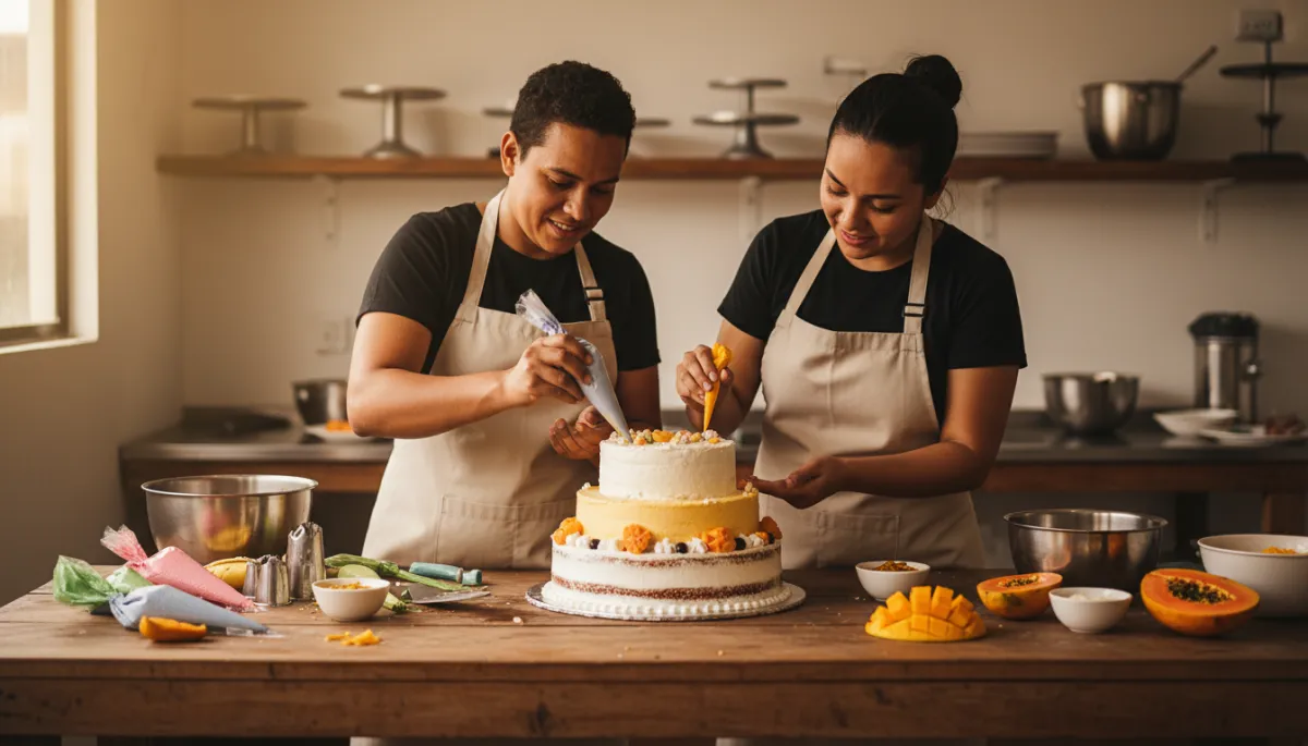 Equipo de Caprichos Pastelería Fina decorando tortas