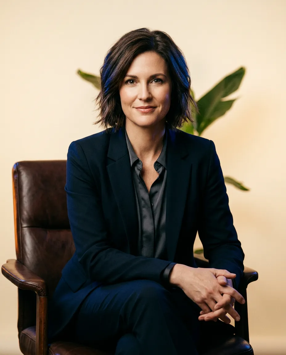 Professional framed portrait of Davida Shensky in executive attire with high-key lighting