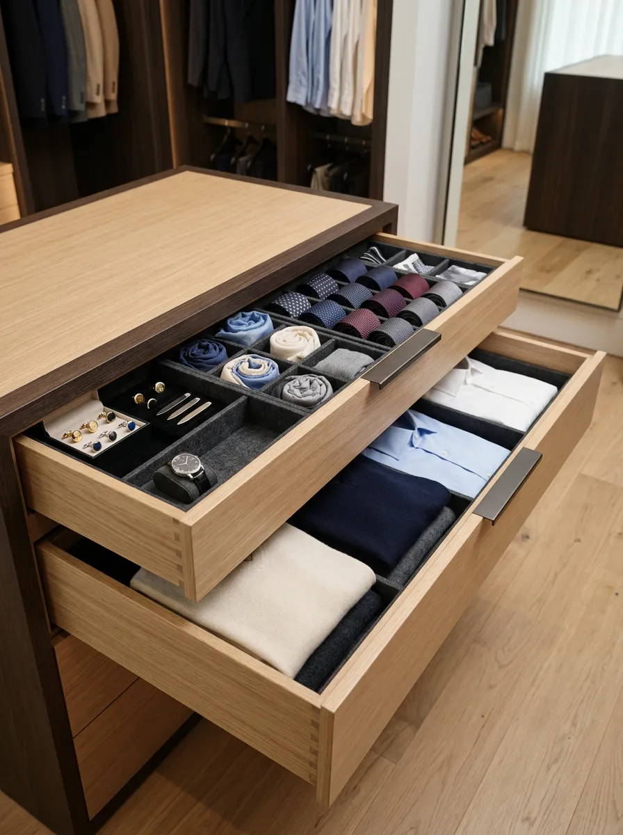 Cajoneras elegantes para vestidores abiertos y modulares