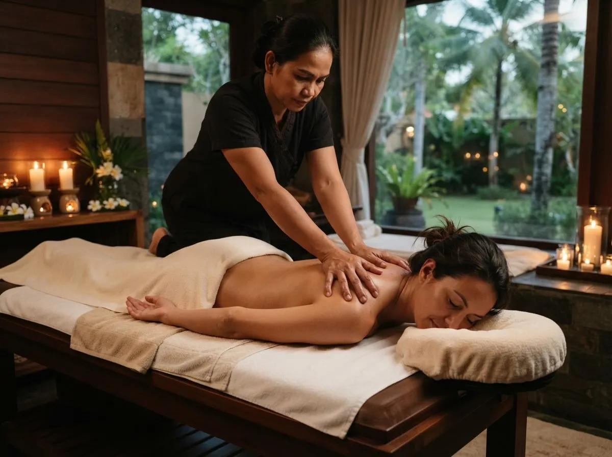 Deep tissue back massage in a premium Thai wellness setting.