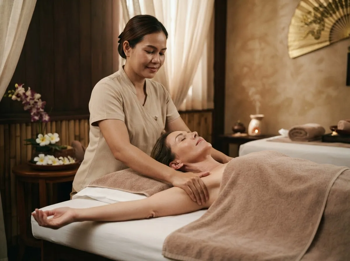 Lymphatic drainage massage in a serene Thai spa setting.