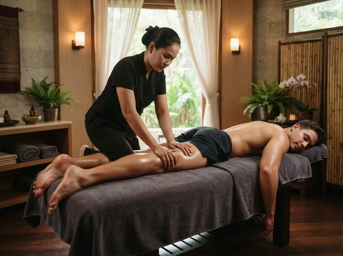 Sports massage in a professional Thai wellness clinic setting.