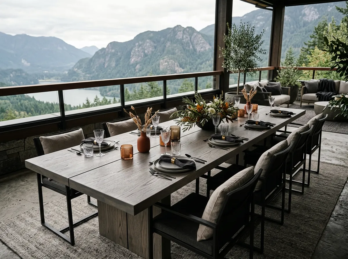Comedor largo en tono ceniza para 10 personas
