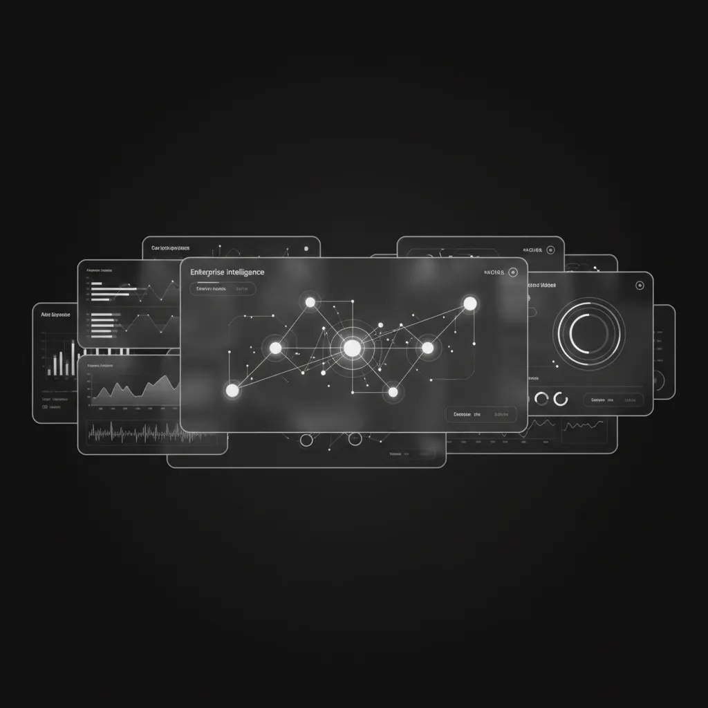 Monochrome futuristic AI dashboard UI mockup displaying HighBot analytics and automations