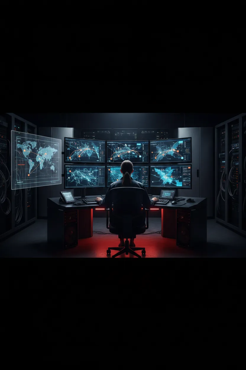 High-tech logistics control room monitoring freight