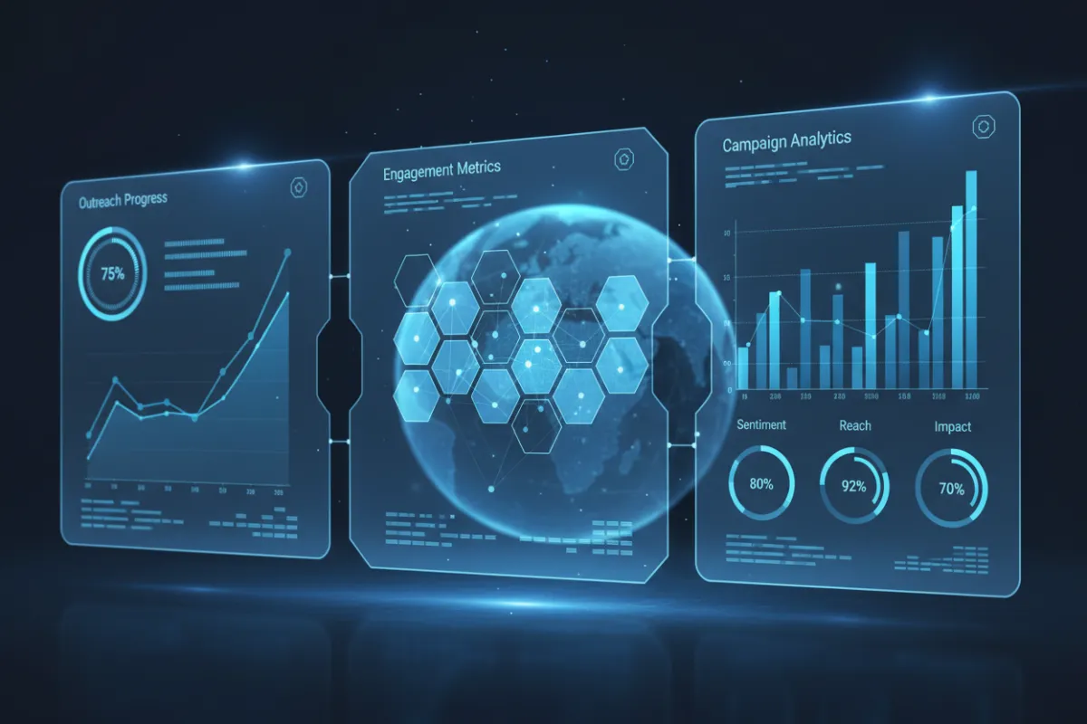 A close-up of a laptop screen showing the GetHighLytics dashboard seamlessly integrating with GoHighLevel, with clear UI elements, vibrant blue and teal accents, and a hand interacting with the interface. 3:2 aspect ratio.