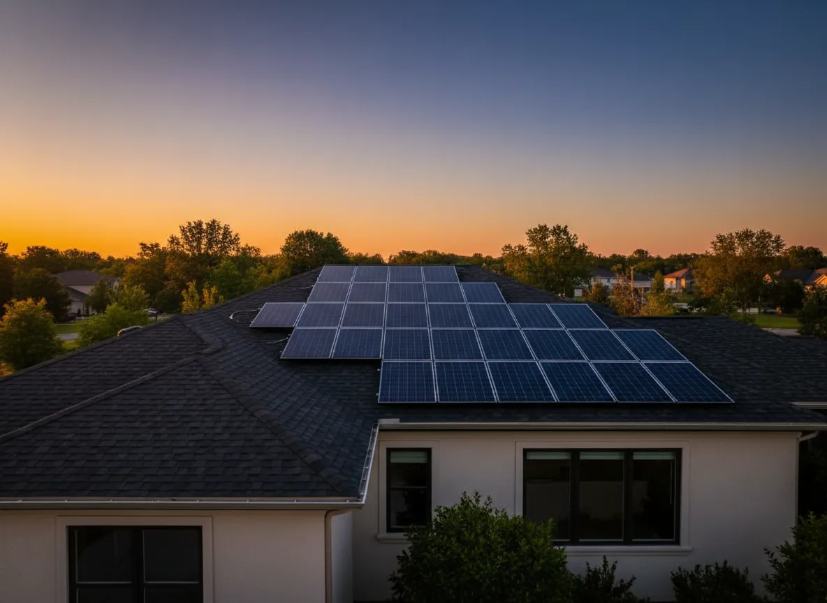 Solar panels on a residential rooftop