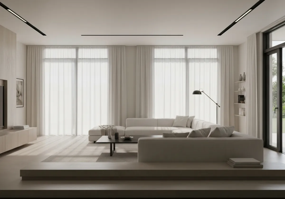 Spacious living room with natural light and minimalist decor