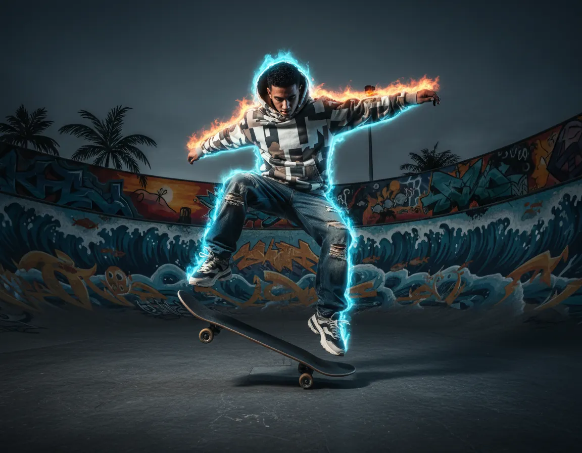 Skater urbano en movimiento
