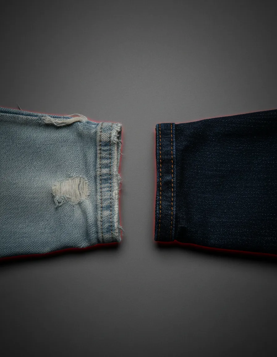 Comparación de denim desgastado vs denim robusto USA Jeans Wear