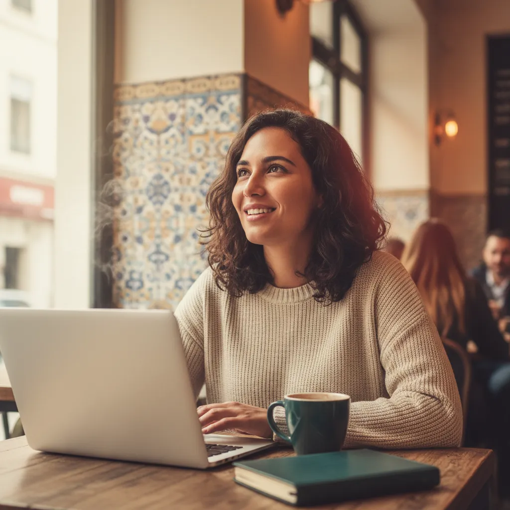 Remote worker at a cafe in Lisbon