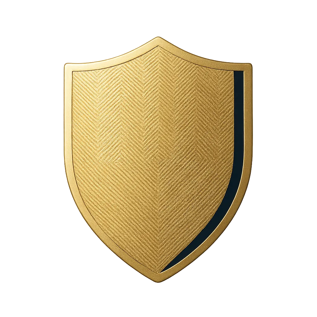 Elegant gold trust emblem and security insignia representing absolute discretion and legacy preservation