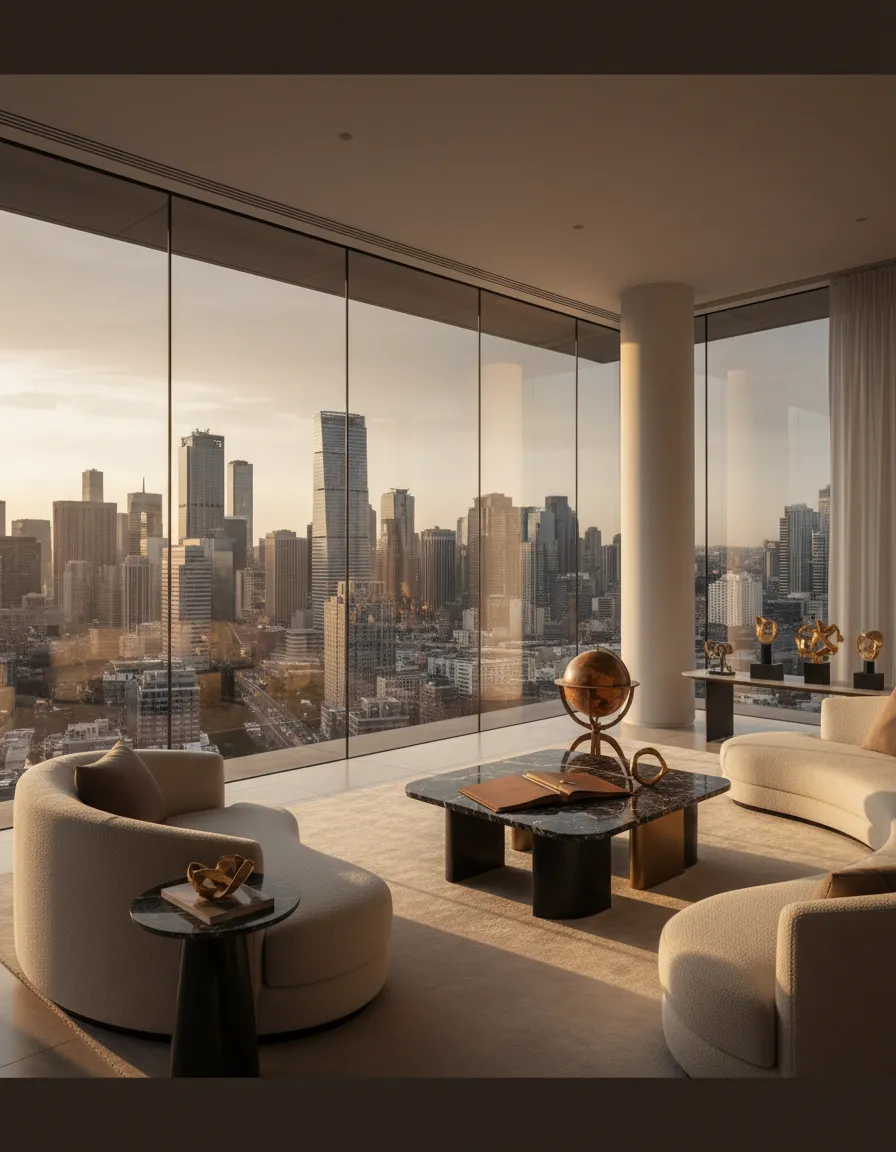 Affluent client overview in modern architectural space