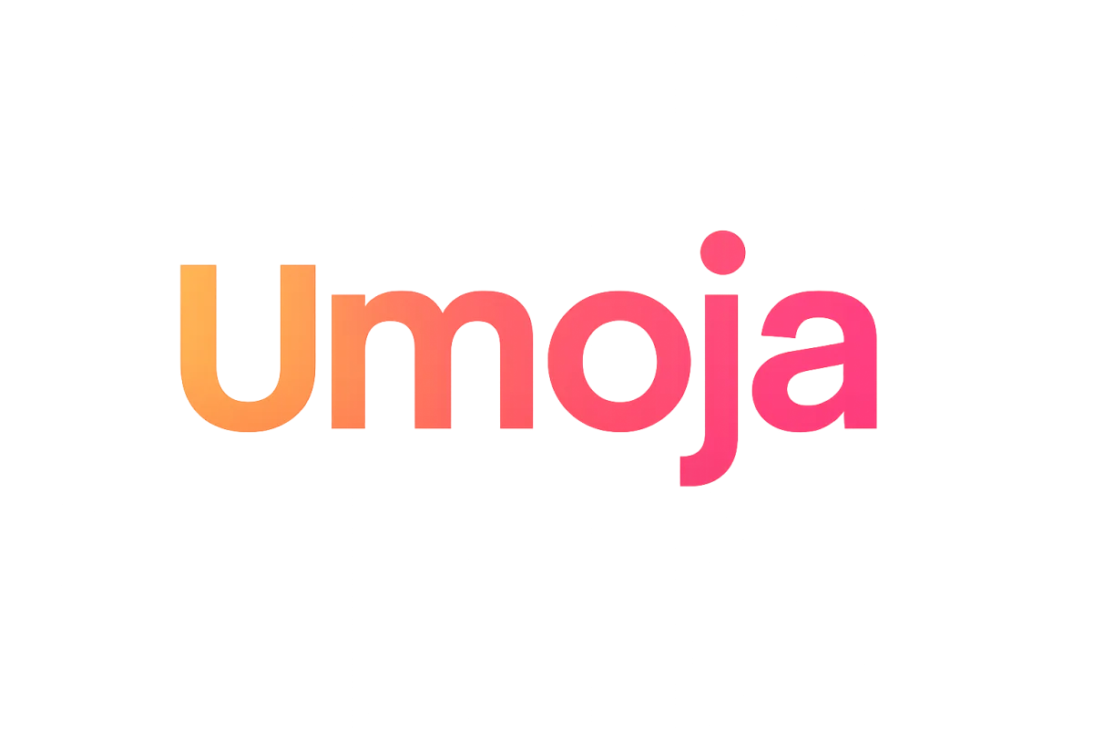 Umoja wordmark logotype with warm gradient fill, minimal modern style