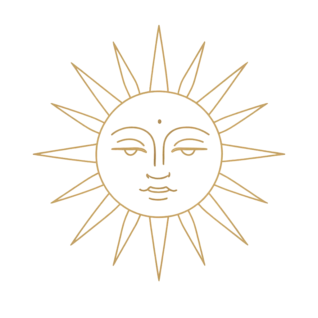 Line art sun face illustration