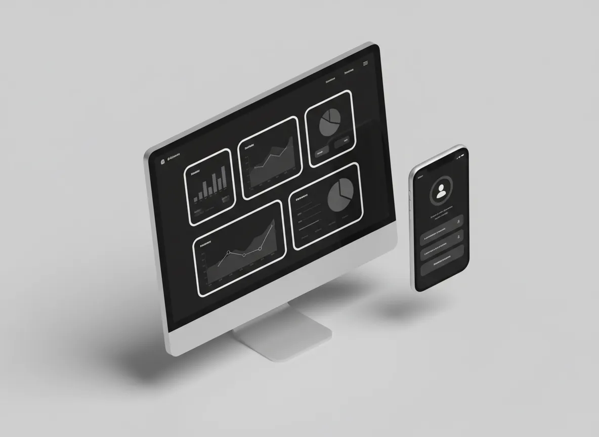 SaaS landing page mockup in black and white