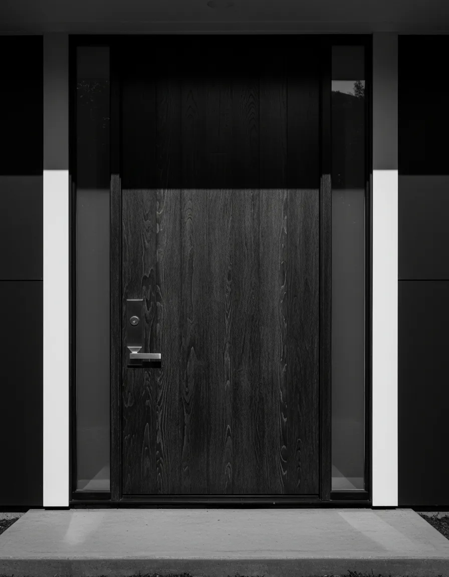 Premium custom front door installation in black and white