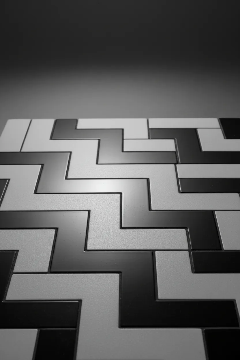 Macro black and white photography of clean tile lines and flooring textures