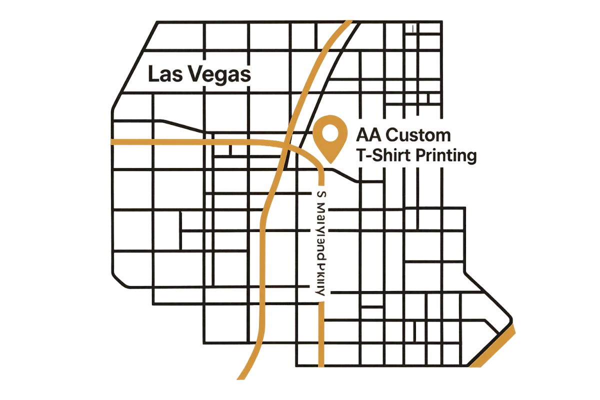 Stylized map of AA Custom T-Shirt Printing location in Las Vegas