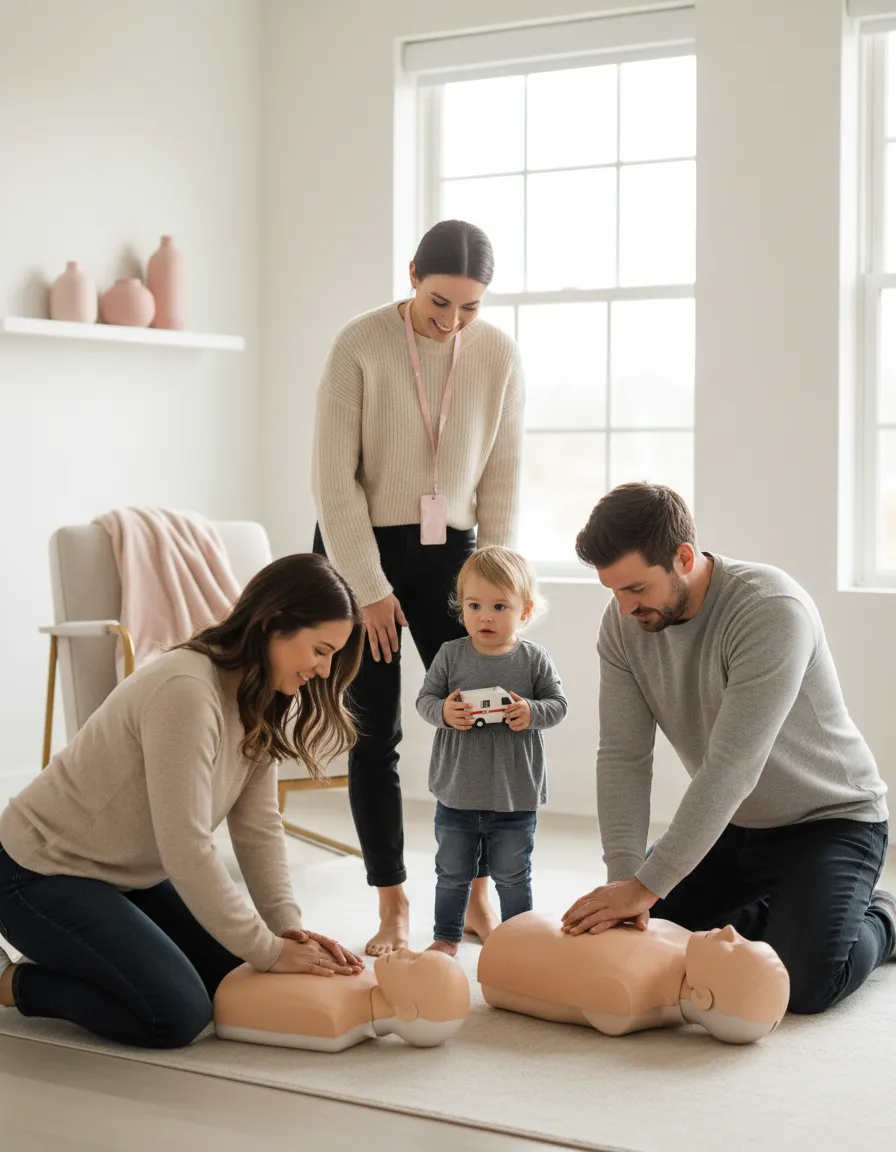 Cozy professional at-home CPR training scenario