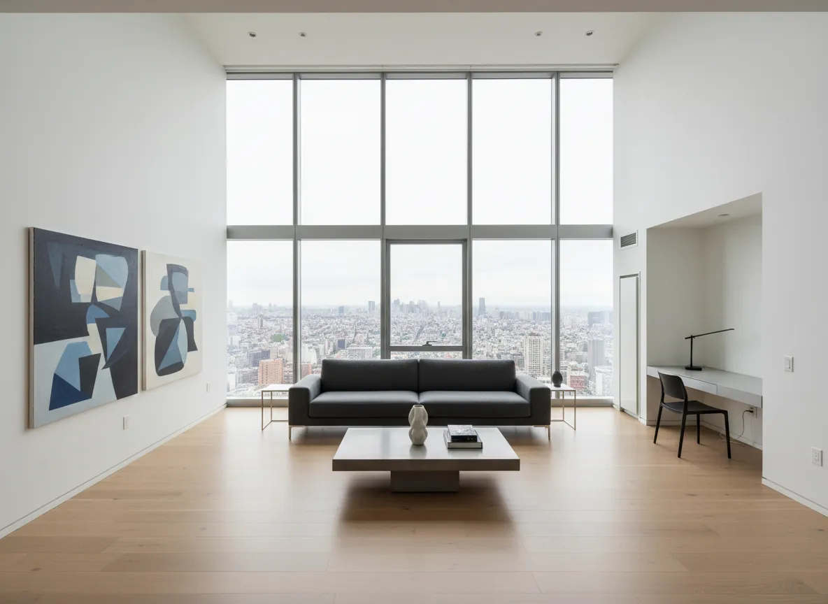 Modern loft with large windows and city view
