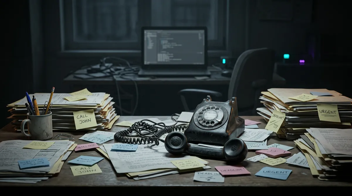 Chaotic manual paperwork, unanswered phone notifications, and disjointed business processes
