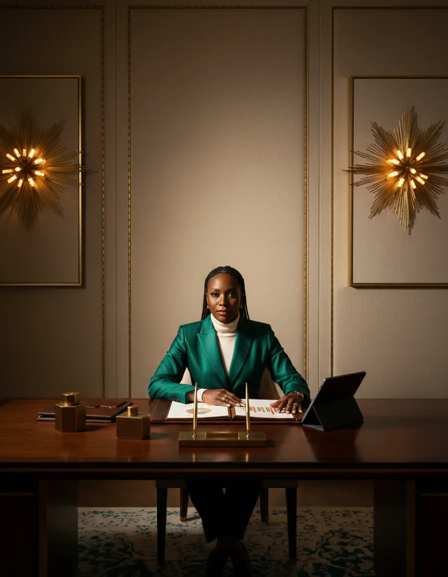 Polished impact-driven entrepreneur reviewing business plans