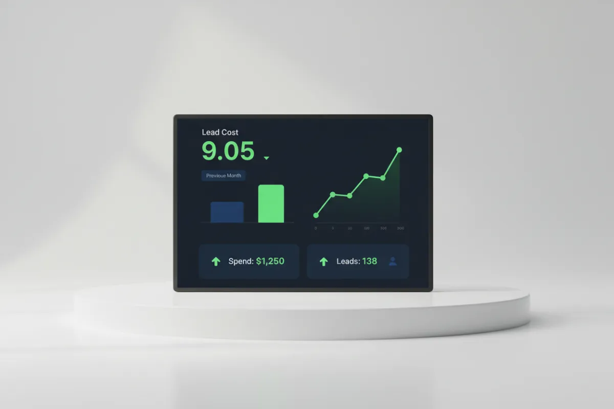 UI showing ad account lead cost of 9.05