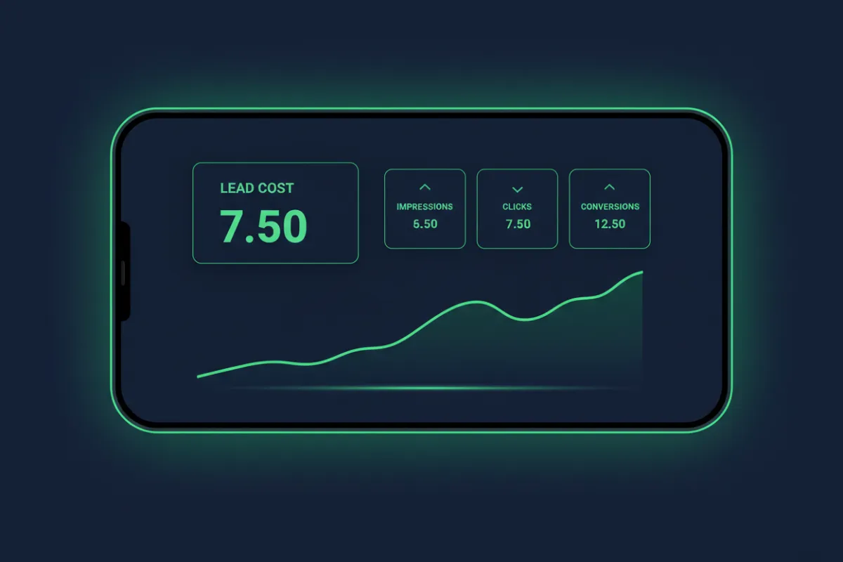 UI showing ad account lead cost of 7.50