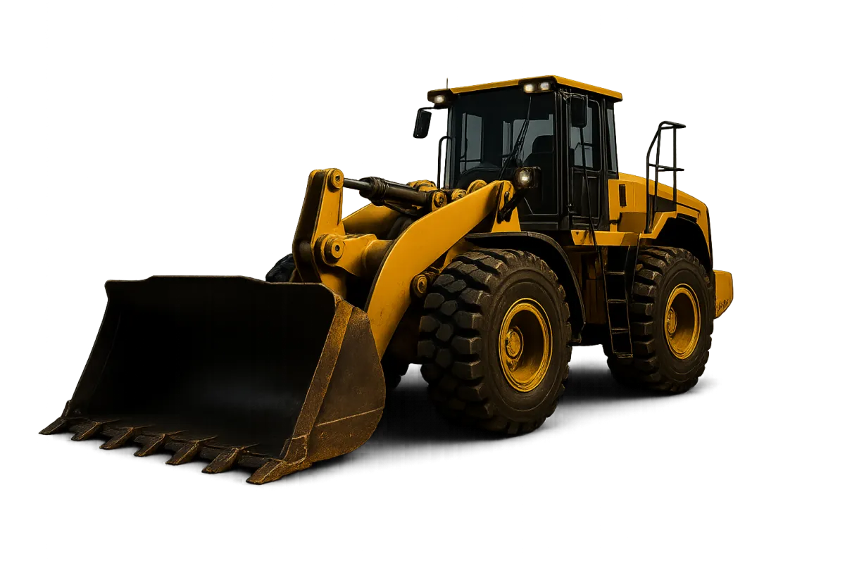 Heavy wheel loader on aggregate site ready for material handling