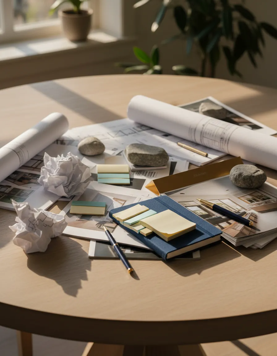Overwhelming contractor quotes and modification plans spread across a table.
