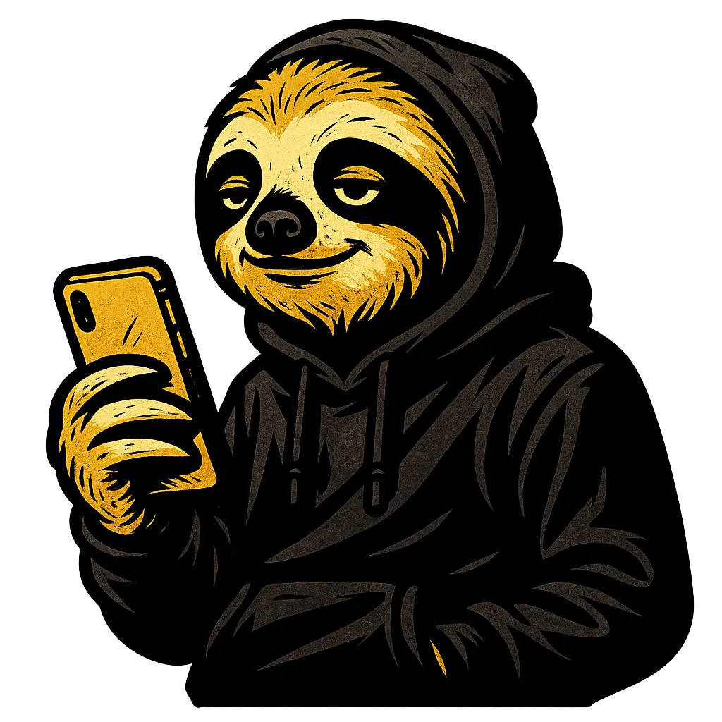 Front mockup of the Unmotivated Animals tee with sloth graphic