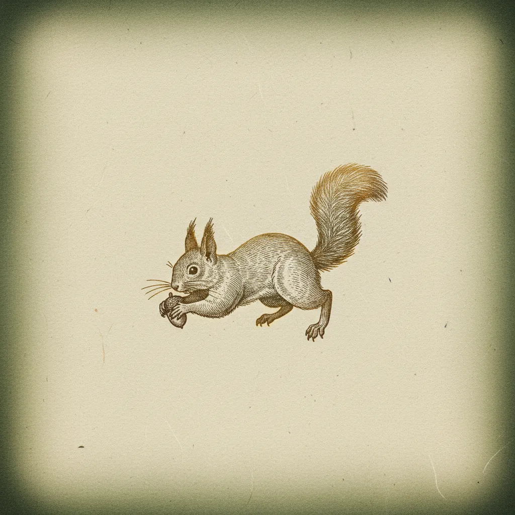 Vintage etching of a frantic squirrel