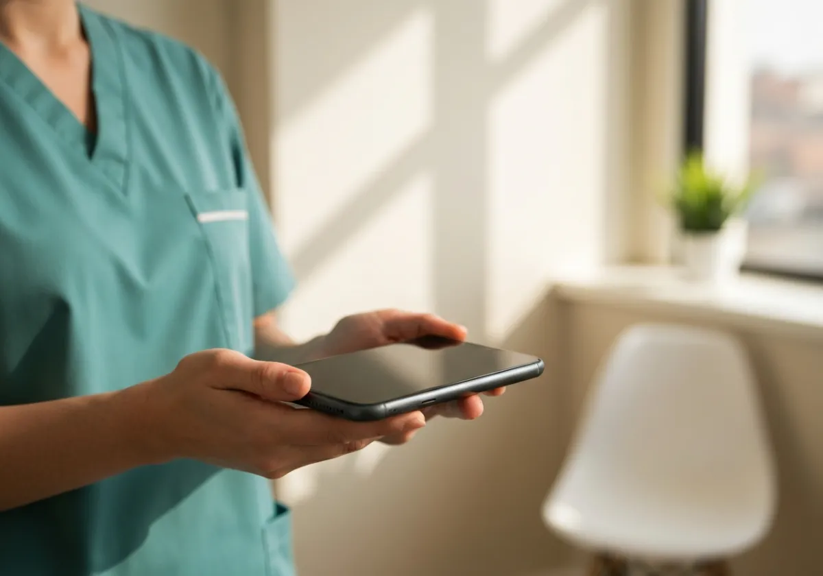 Doctor and patient interacting via text message on a smartphone
