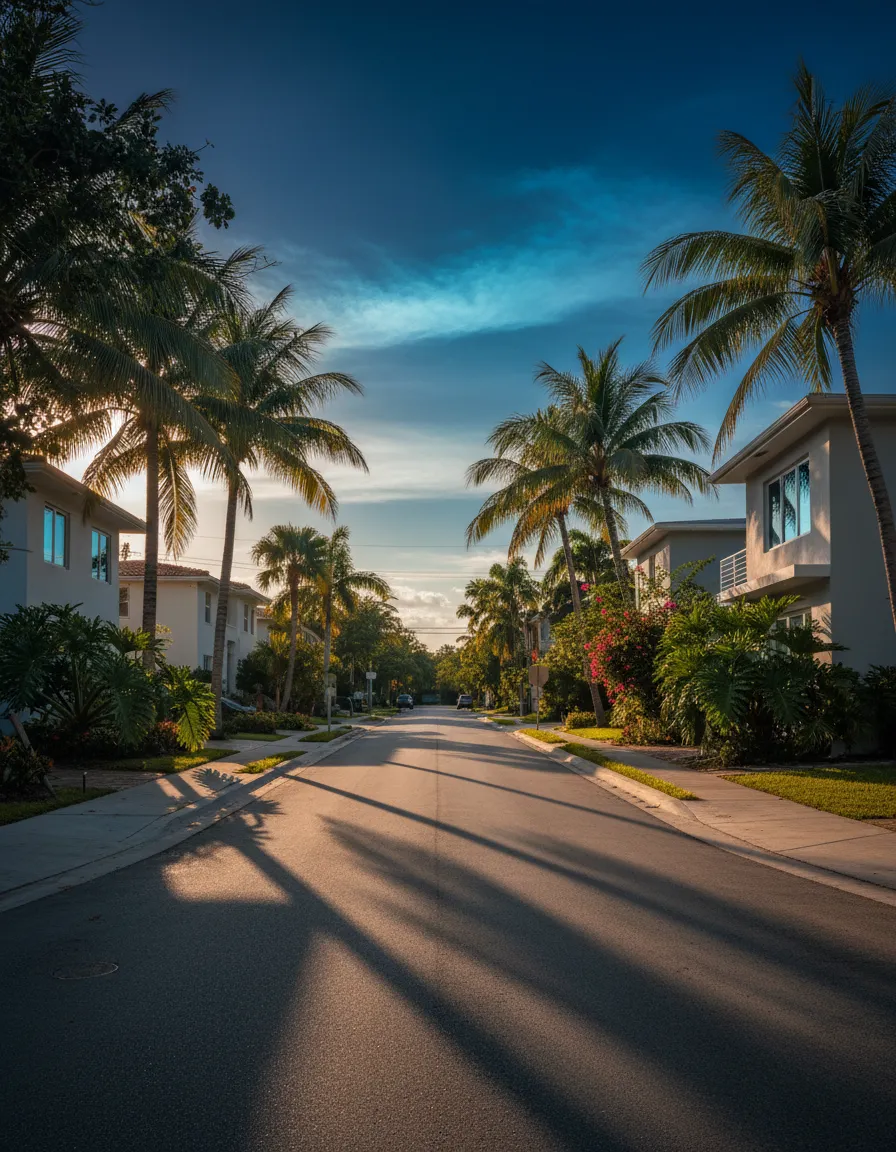 Authentic Miami residential neighborhood streetscape
