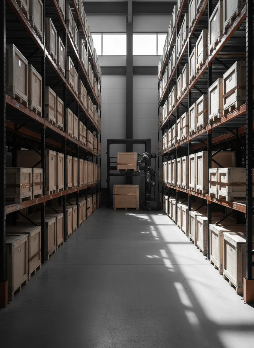Industrial warehouse interior showing professional inventory management