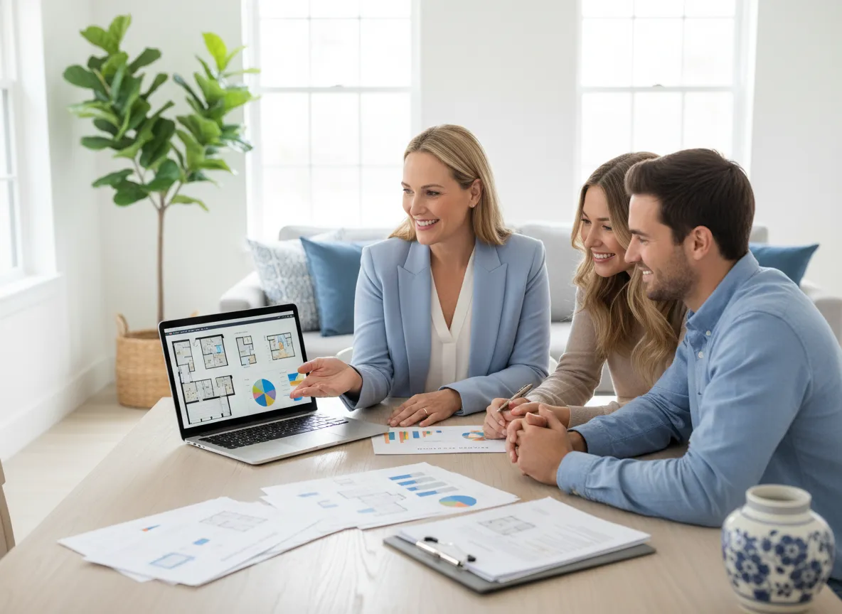 Real estate agent reviewing home options with clients