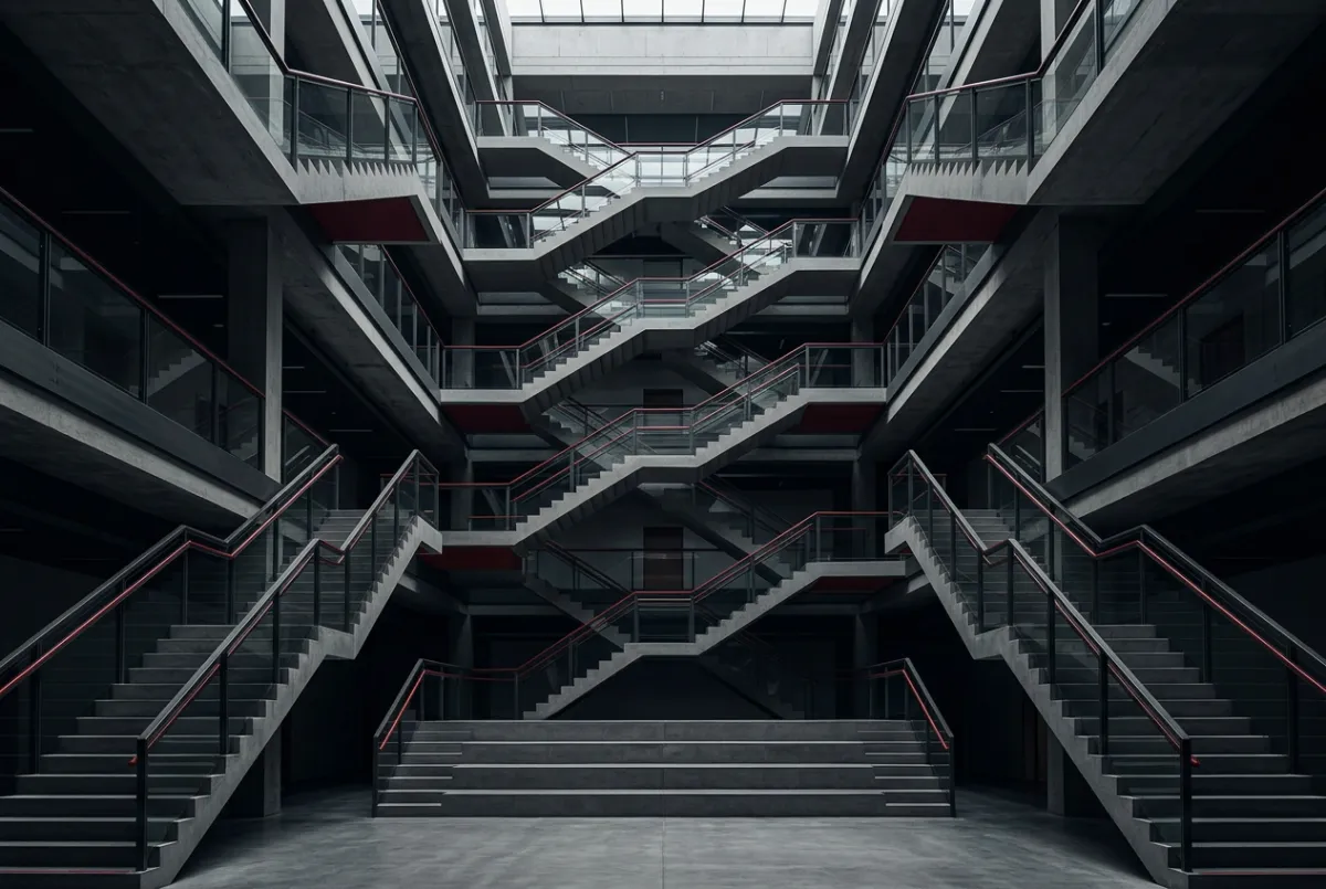 Symmetrical architectural grid and modern minimalist stairway showing conversion flow and precision tracking