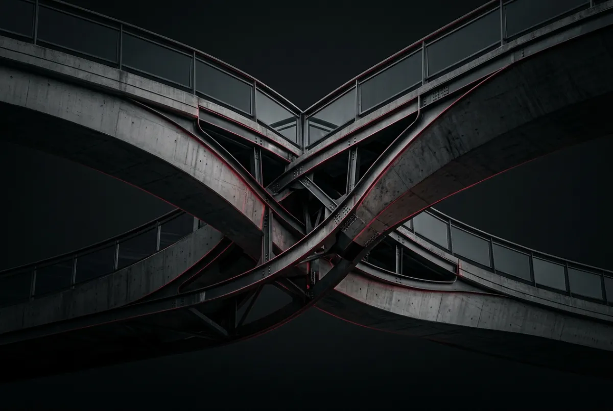 Geometric geometric intersection of architectural columns symbolizing strategic alliances and structural partnerships