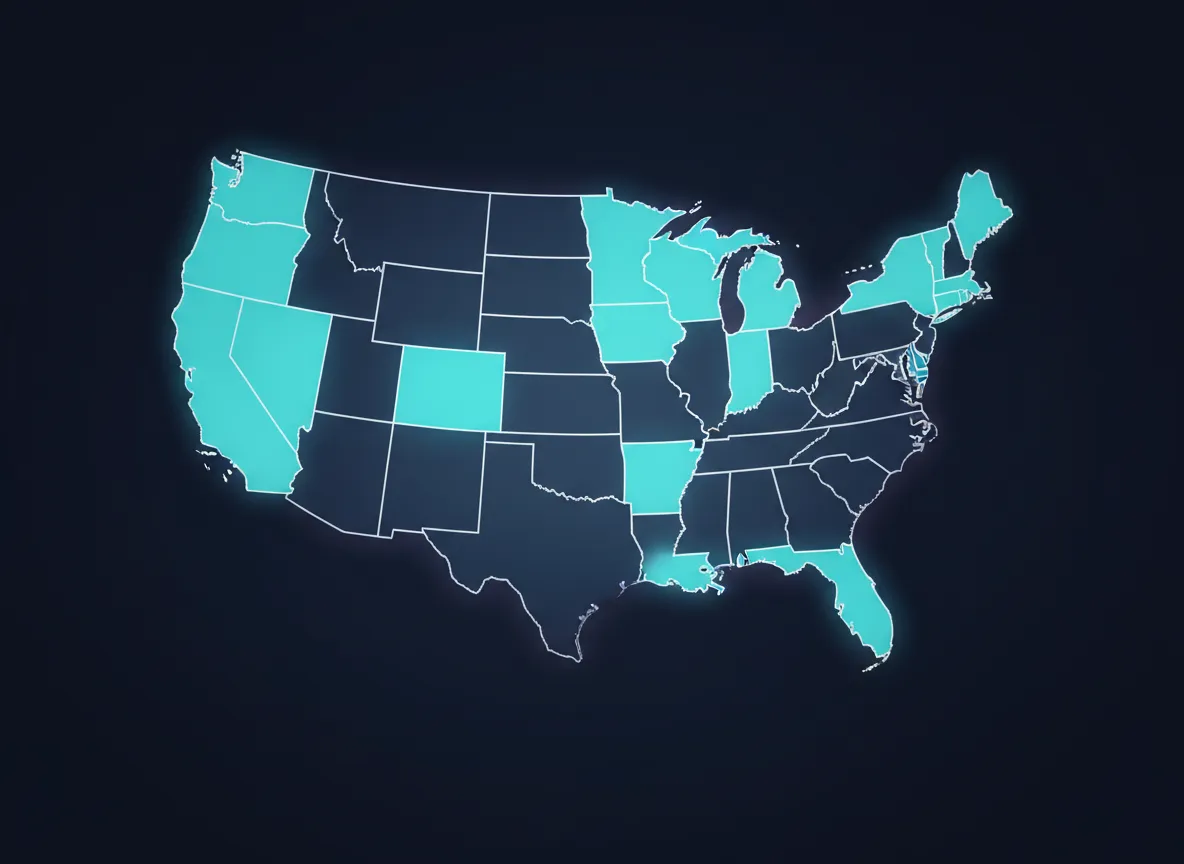 Map of US states with idling regulations highlighted