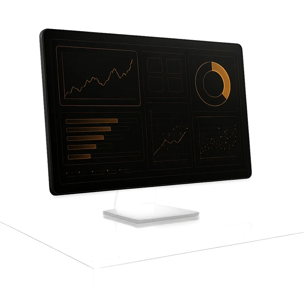 Atmospheric high-end dashboard interface showcasing data and growth metrics