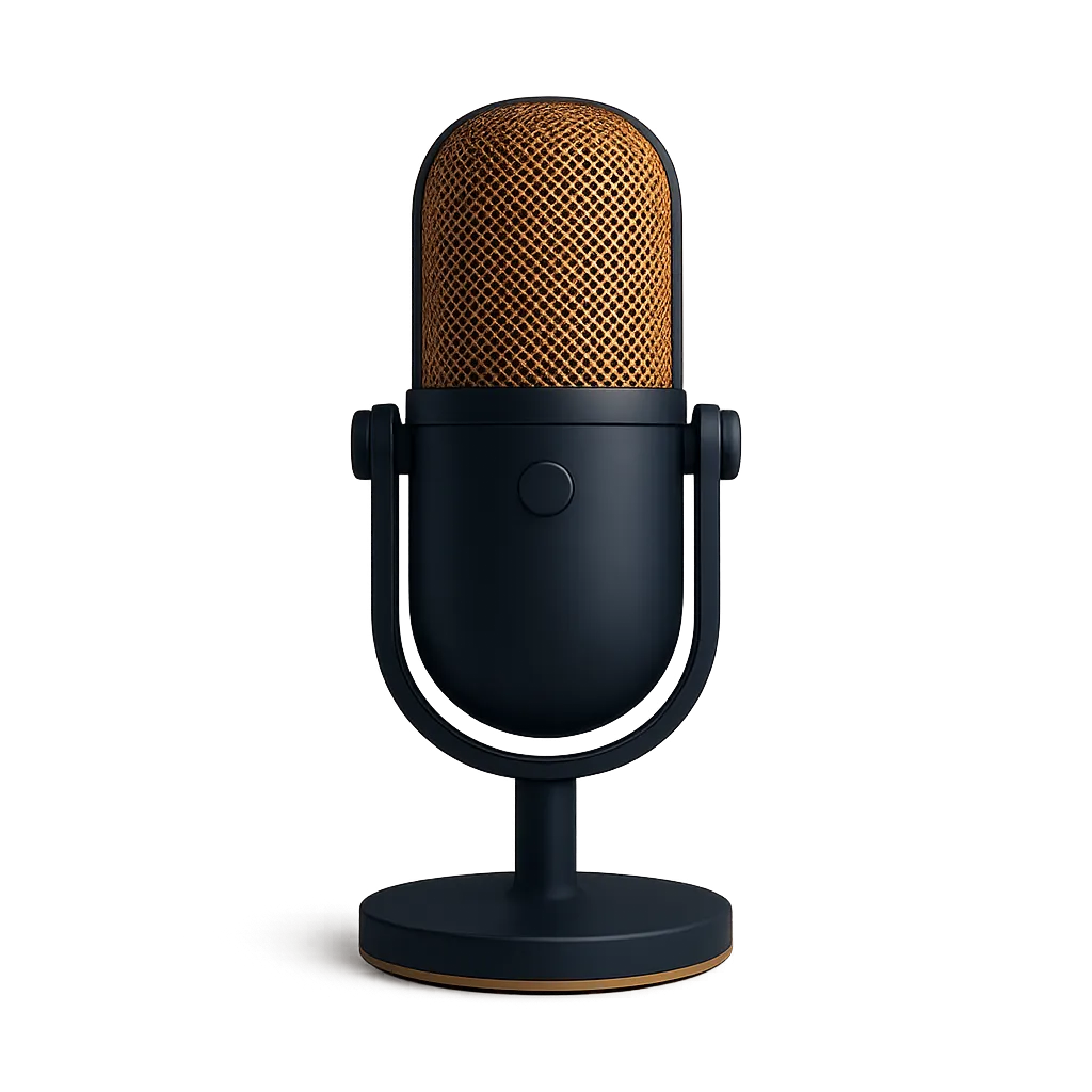 Minimalist gold and navy podcast microphone visual