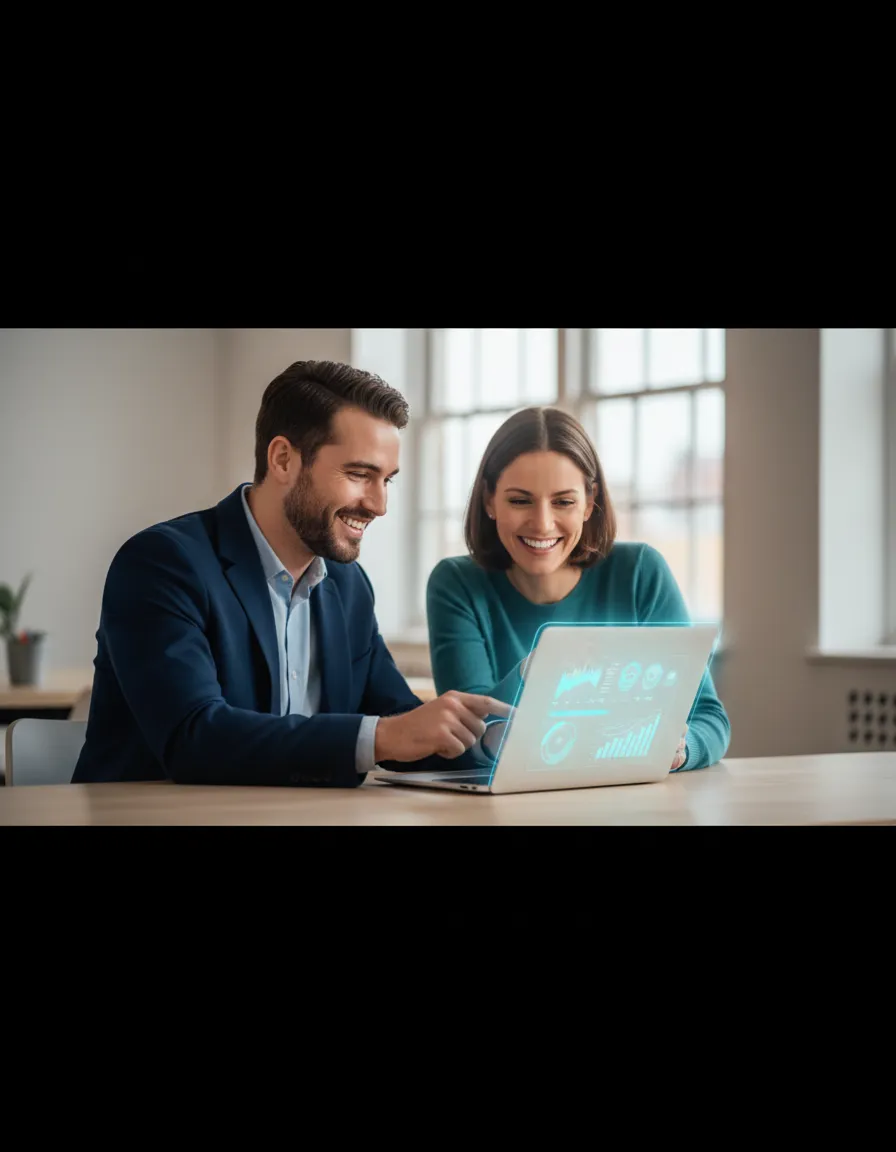 Friendly consulting session demonstrating AI to a small business owner