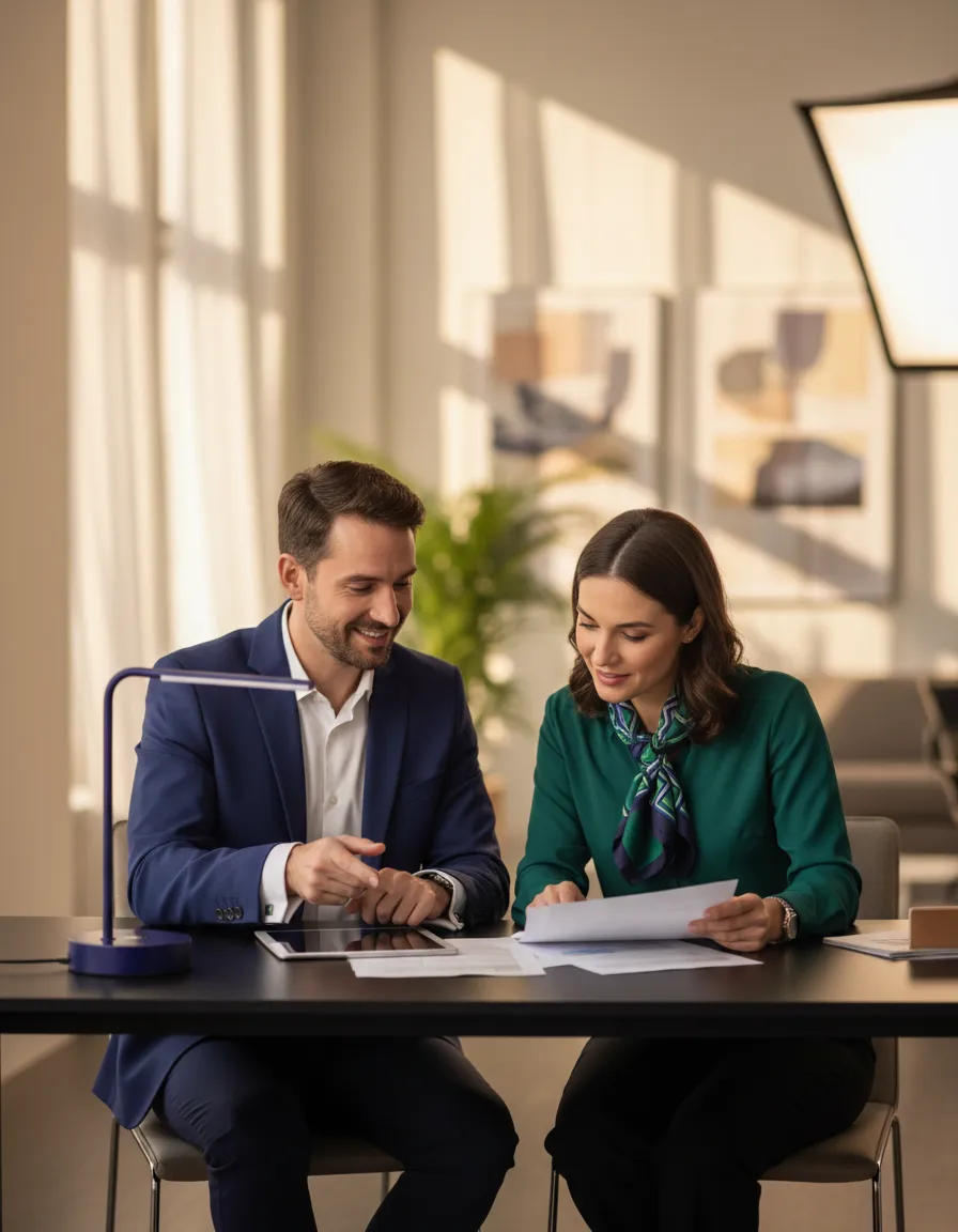 A warm, human-centric AI consulting session with a small business owner