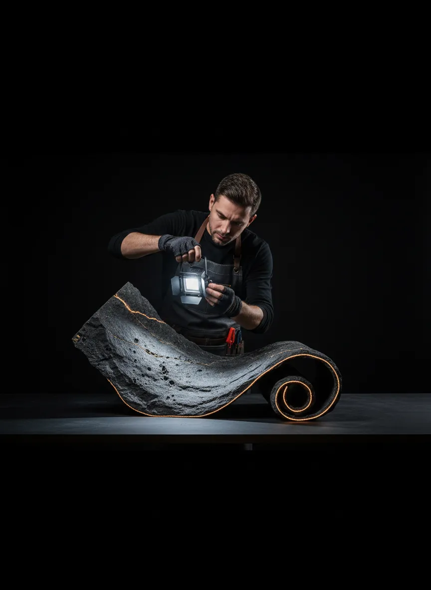 Product photographer analyzing textures