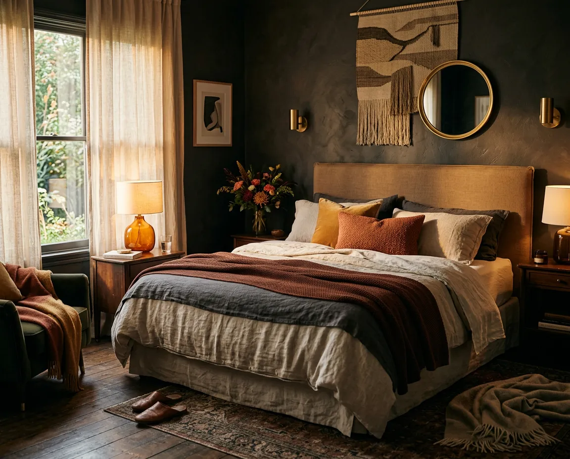 A serene private bedroom suite with plush natural linens and soft ambient light