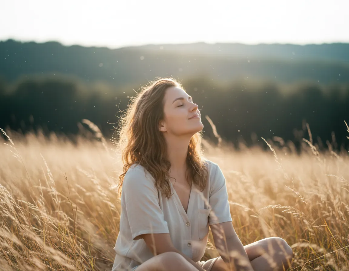 Mujer en conexión natural con su mente calmada