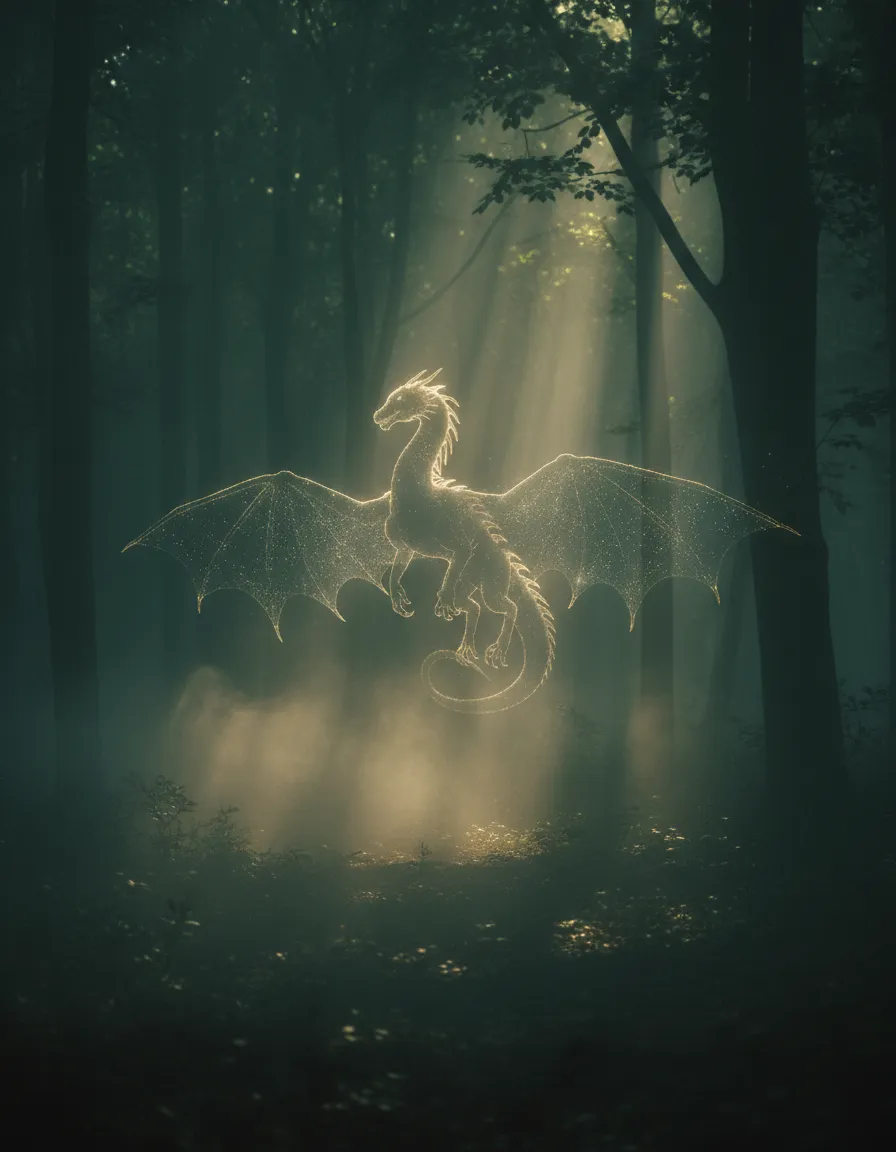Silueta de un dragón etéreo en la naturaleza