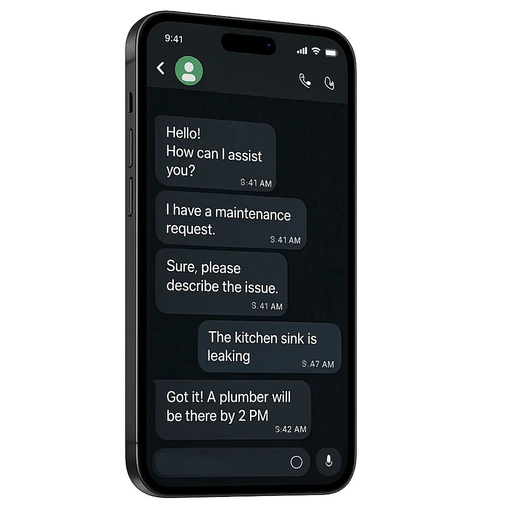 WhatsApp conversation showing AI Concierge resolving a request autonomously
